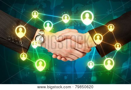 Business handshake, social netwok concept