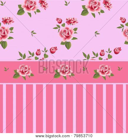 Beautiful Seamless Floral Pattern, Flower Vector Illustration. Elegance Wallpaper With Of Pink Roses