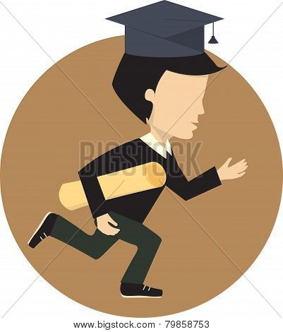 Graduated student running to the finish line