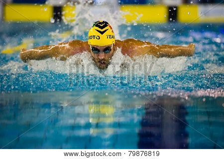 Milan - December  23: D. Cova  (italy)  Butterfly Performing In  Swimming Meeting Brema Cup On Decem