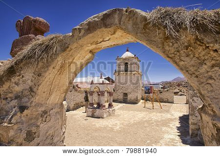 Exterior of the beautiful Parinacota village church, Putre, Chile.