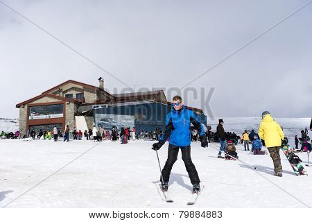 Skiers Enjoy The Snow At Kaimaktsalan Ski Center, In Greece. Recently At The Ski Center Every Lift H