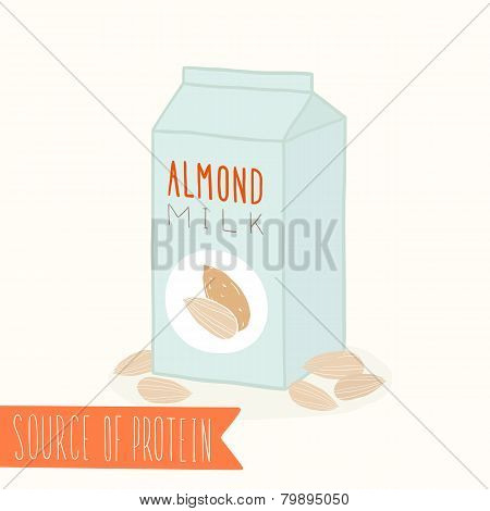 Almond milk in a carton pack.