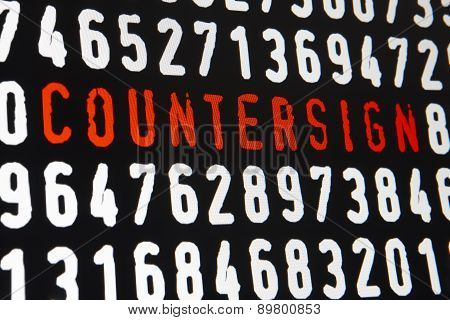 Computer Screen With Countersign Text And Numbers On Black Background