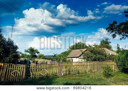 summer country landscape fence barn willage rural