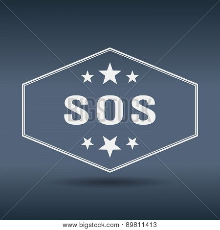 Sos Hexagonal White Vintage Retro Style Label