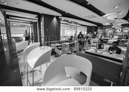 PARIS - SEPTEMBER 04: McDonald's interior in Orly Airport on September 04, 2014 in Paris, France. Paris Orly Airport is an international airport located partially in Orly, south of Paris