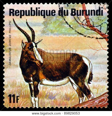 Vintage  Postage Stamp. White-fronted Hartebeest. Animals Burundi.