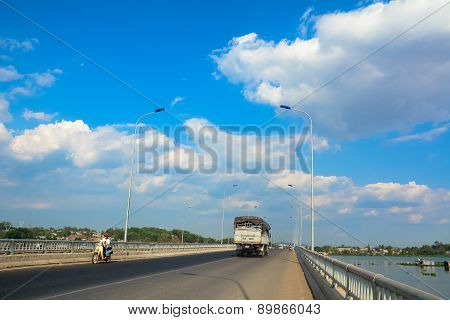Traffic On A Modern Bridge In Saigon.