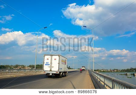 Traffic On A Modern Bridge In Saigon.
