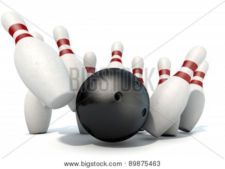 Ten Pin Bowling Pins And Ball