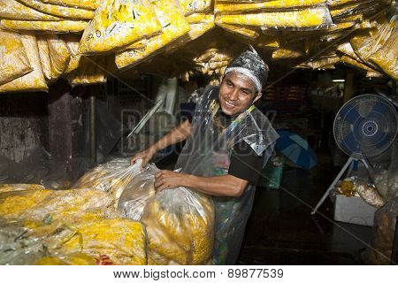 Women Are Selling Fresh Flowers At The Morning Market