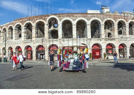 People Pose At The Arena Of Verona
