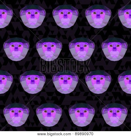 Abstract Purple Colored Polygonal Geometric Red-shanked Douc Langur Seamless Background