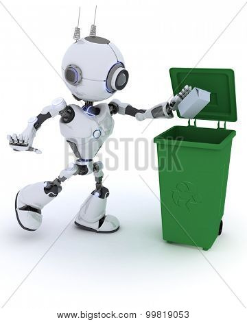 3D Render of a Robot recycling waste