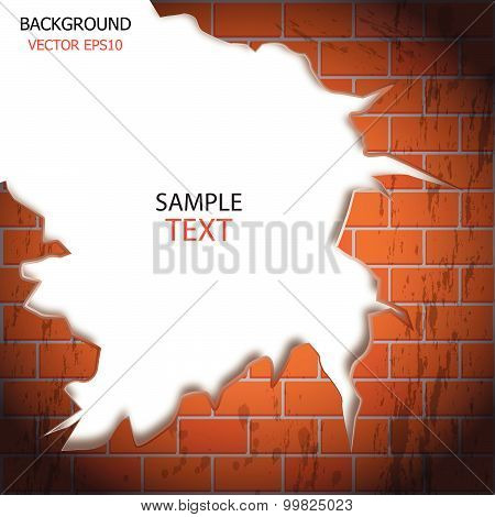 Vector Brick Wall Cracks, White Background For Text