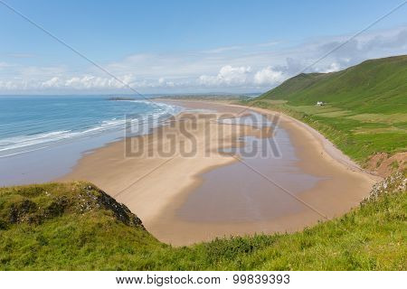 Wales coast Rhossili beach The Gower peninsula near Swansea UK in summer