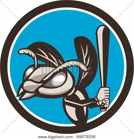 Hornet Baseball Player Batting Circle Retro