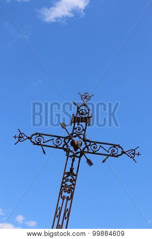 Old catholic cross in Najac, South of France