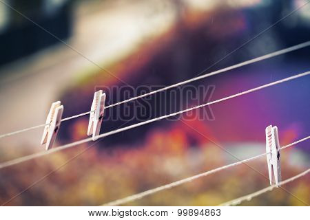 Clothespins on clothesline