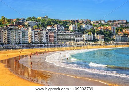 Sand Beach In San Sebastian, Spain