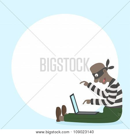 Thief With A Laptop Through The Internet Looking For A New Victim