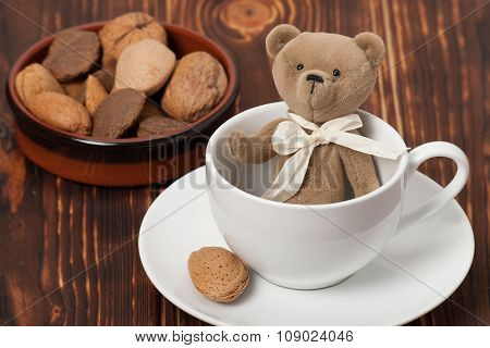 Handmade Bear Soft Toy In Cup. Traditional Teddy Style. Assorted