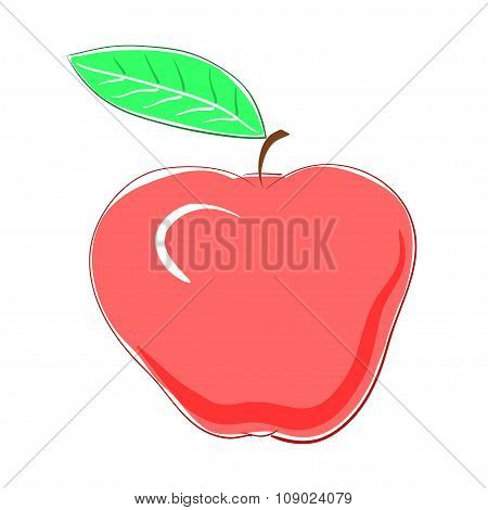 Shiny Red Apple, Vector Illustration Isolated On White Background