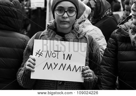 Muslim Community Demonstrating Against Terrorism In Milan, Italy