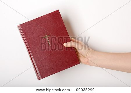 hand holding the book bible