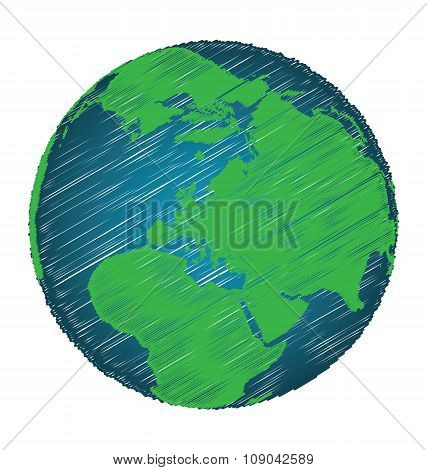 Earth Sketch Hand Draw Focus Europe Continent