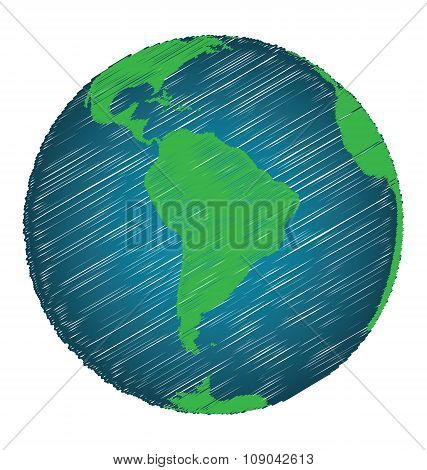 Earth Sketch Hand Draw Focus South America Continent