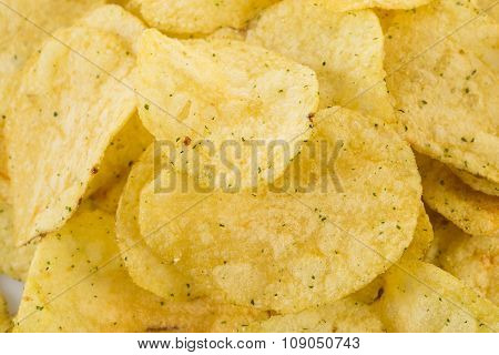 Prepared Potato Chips Snack Closeup View