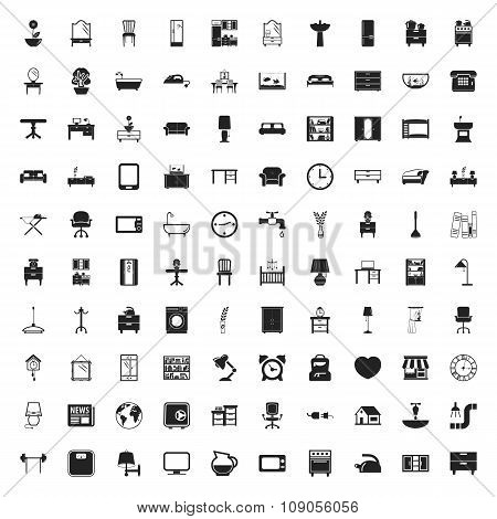 Furniture 100 Icons Set For Web
