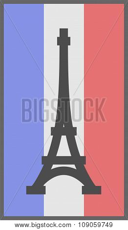 Paris tower on flag of France background