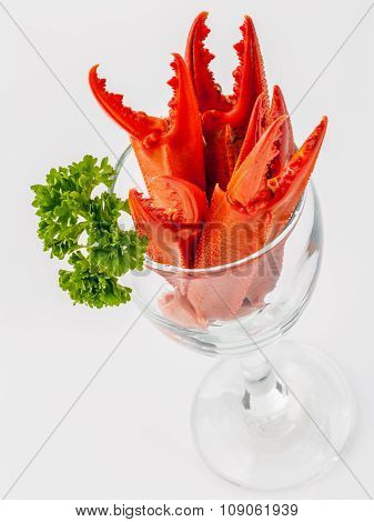 Boiled Crab Claws Isolated On White Background For Crabs And Seafood Menu.