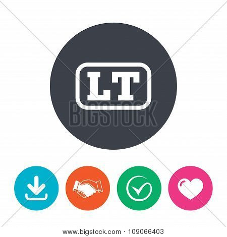 Lithuanian language sign icon. LT translation