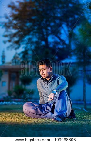 Portrait Of Young Man Urban Background With Modern Haircut