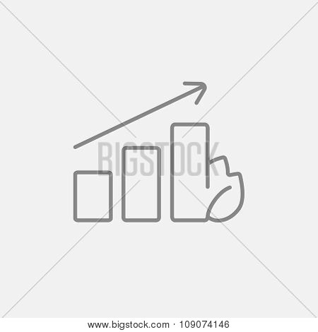Bar graph with leaf line icon for web, mobile and infographics. Vector dark grey icon isolated on light grey background.