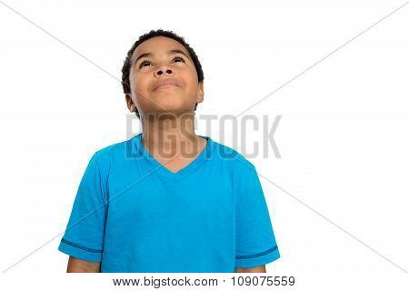 Thoughtful African American Boy Looking Up High