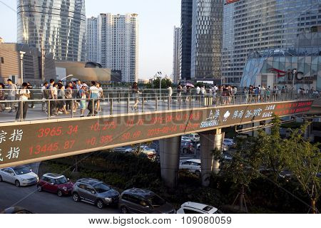 SHANGHAI, CHINA, 25 JULY, 2015:Visitors in Shanghai. Tourists in the Shanghai Lujiazui financial and Trade Zone at 25 July, 2015