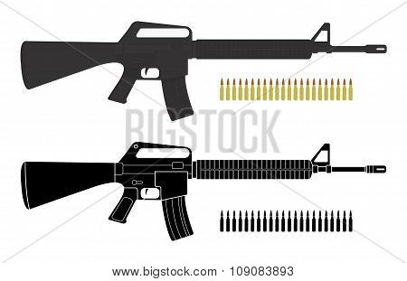 Assault rifles with bullets. Color. Silhouette