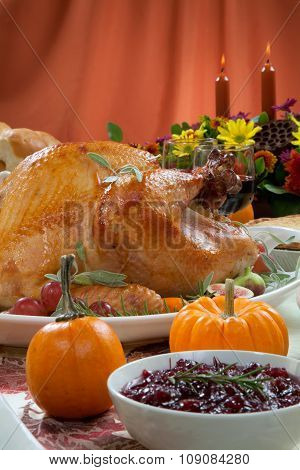 Roasted Turkey On Harvest Table