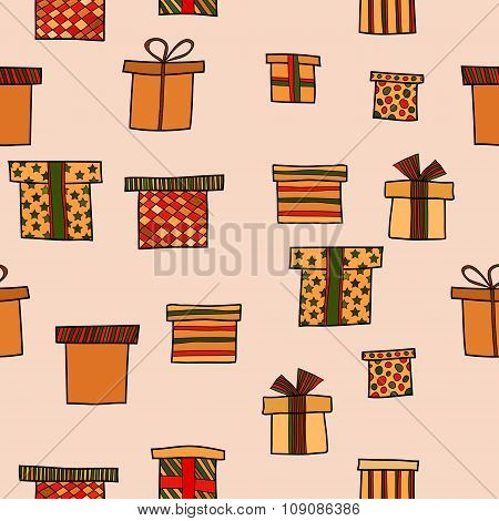 Abstract Vector Doodle Christmas Presents Seamless Pattern