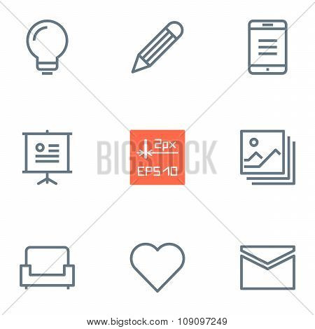 Thin 2px line vector icons for user interfaces