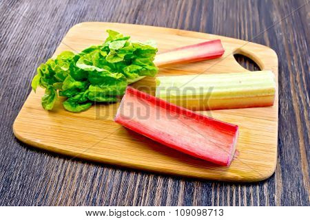 Rhubarb With Leaf On Board