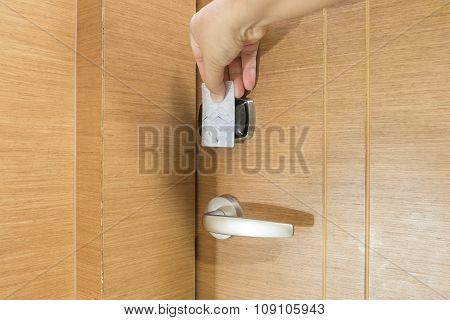 Opening A Hotel Door With Keyless Entry Card