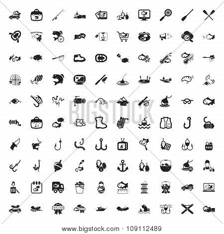 Fishing 100 Icons Set For Web
