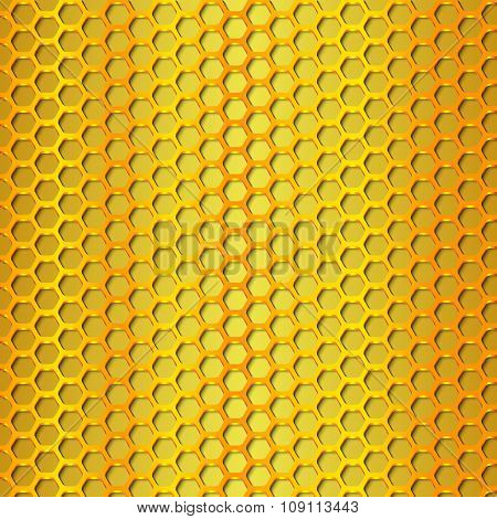 Gold Geometric Pattern Of Hexagons. Metal Background.