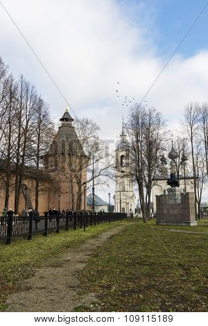 Suzdal, Russia -06.11.2015. Square in front of St. Euthymius monastery at Suzdal was built 16th cent